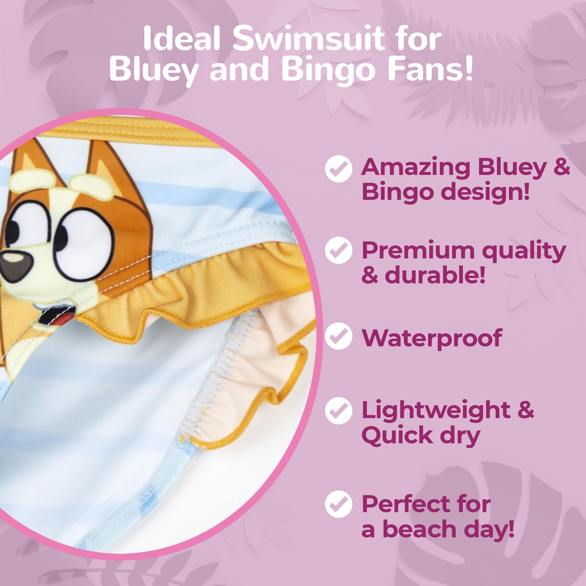 Bluey Officiel – Bikini Fille 2 Pièces avec Volants, Maillot de Bain Rayé Bleu Clair et Jaune, Motifs Bluey & Bingo, Confortable et Léger, Idéal pour Plage, Piscine et Vacances d'Été