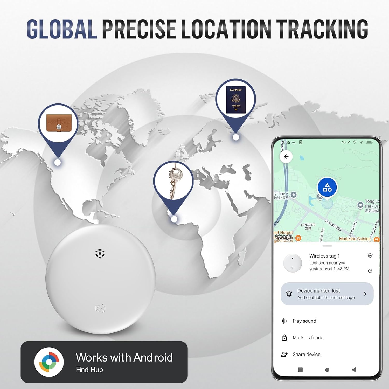 Air Smart Tracker Tag for Android, Item Locator Key Finder Works with Find Hub App, Luggage Tracker for Keys, Wallet, Suitcase, IP67 Waterproof, Compatible with Galaxy & Pixel Android Phone - Image 8