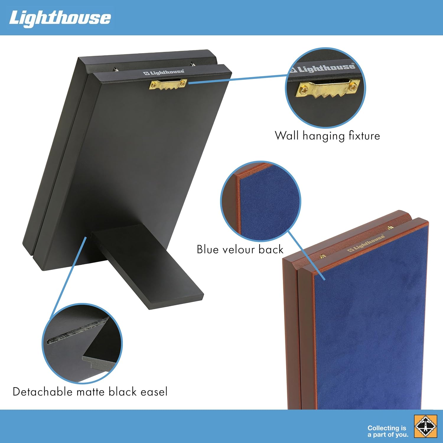 LIGHTHOUSE - Presentation Case for One Graded Trading Card Holder VOLTERRA Box for One PSA Holder Black Matte Finish with Easel and Wall Hanger (4 3/4" x 7 x 1 1/4")