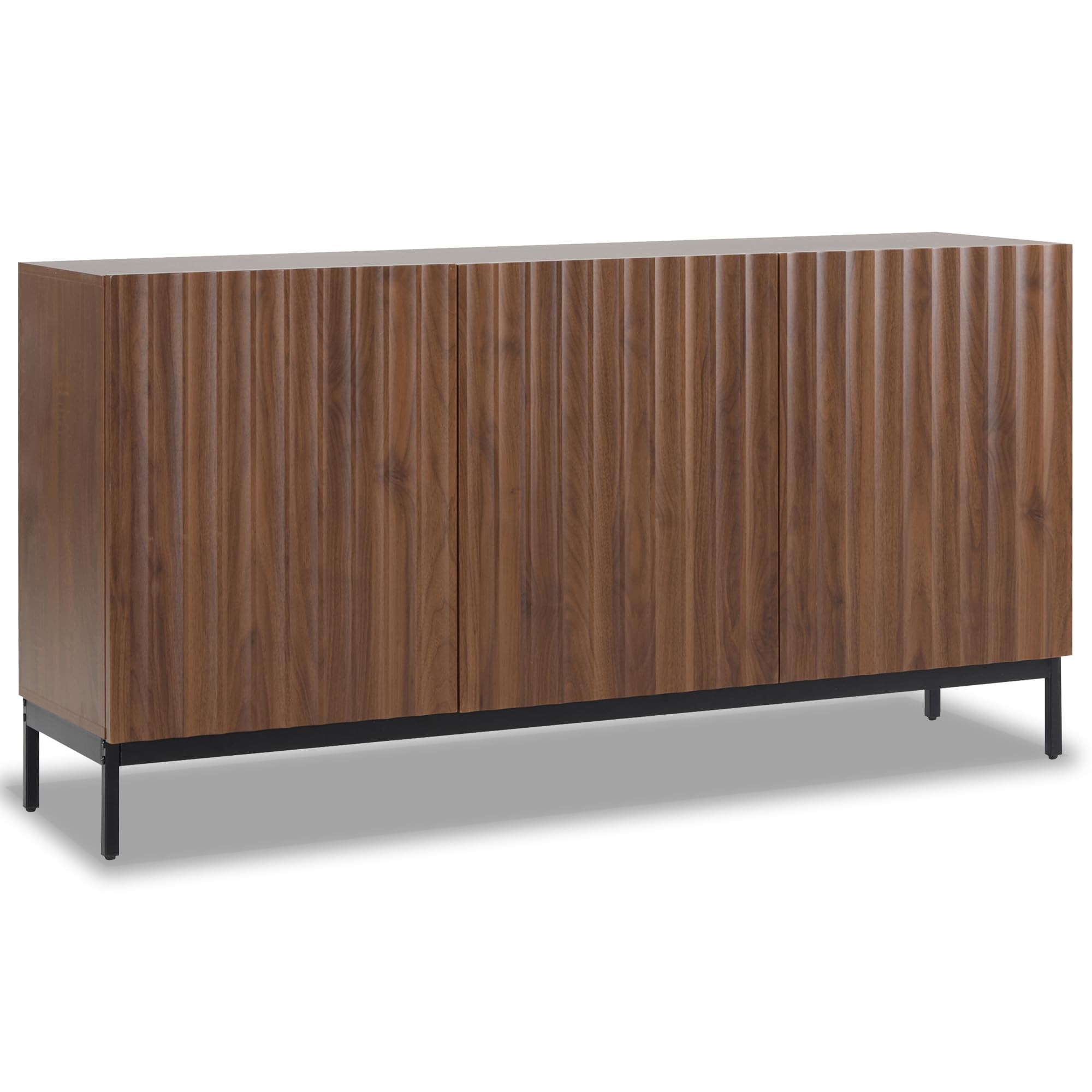 150x40x80cm, aparador en roble oscuro, mueble decorativo moderno de mediados de siglo, 3 puertas, diseño ondulado, estantes ajustables, elegante mueble contenedor para salón, comedor, oficina