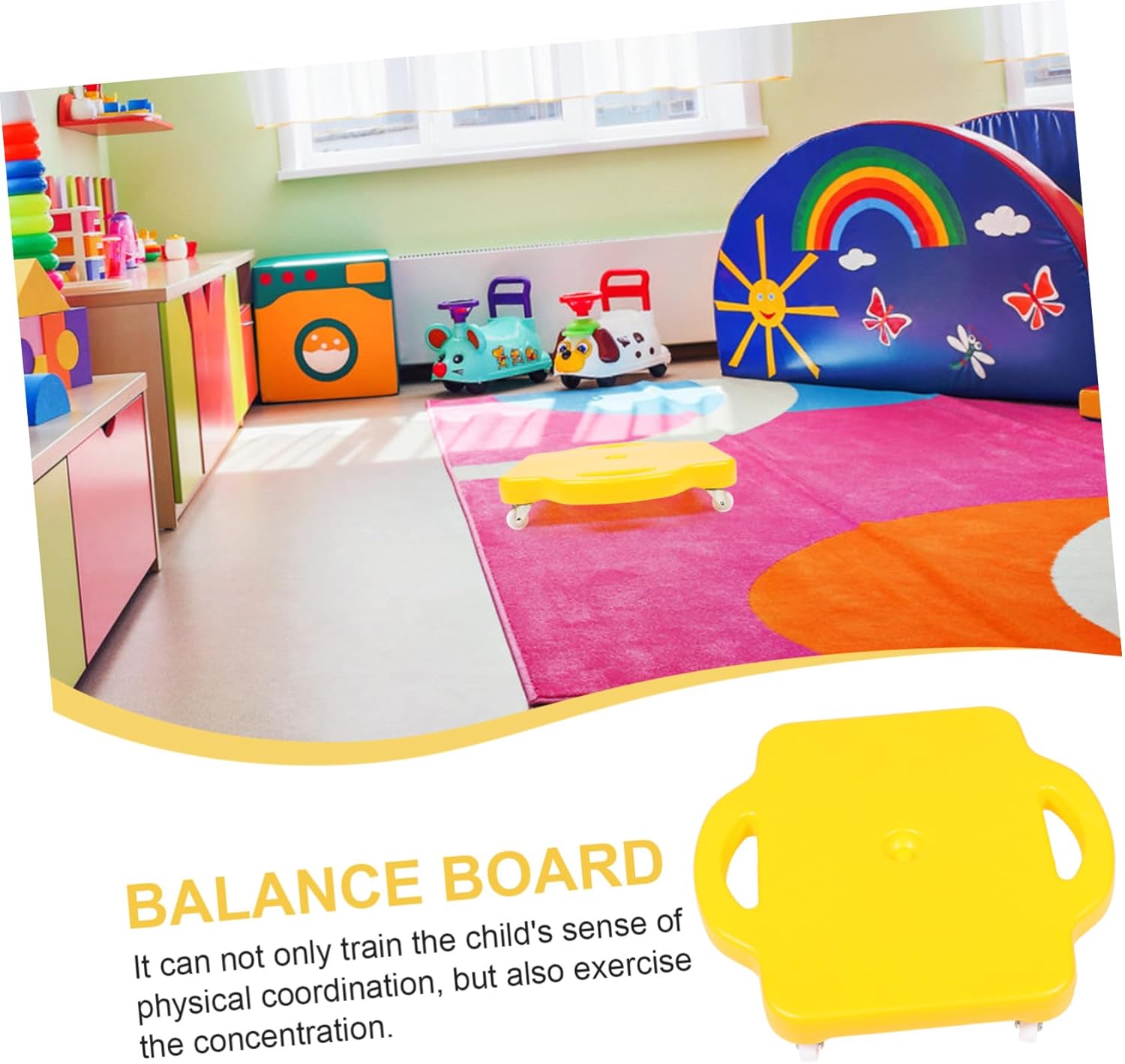 Outdoor Four-wheel Scooter Board for Balance Training Early Education Plaything Non-slip Rounded Edges Yellow Sliding Balance for Kindergarten and Home Use
