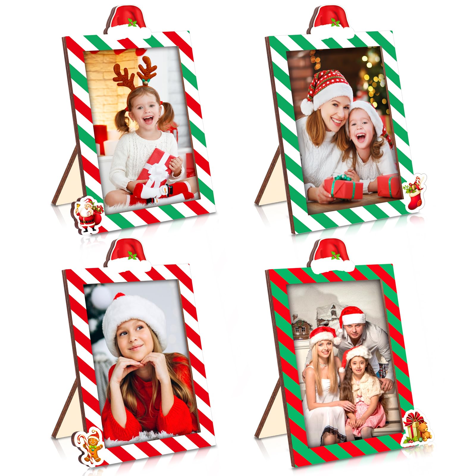 4 Pack Christmas Picture Frame, Christmas Photo Frame 4x6 Inch Decorative Wooden Frame Ornaments Gift for Christmas Home Tabletop Display Party Decor, Picture Frames Solid Wood for Table Wall Mounting