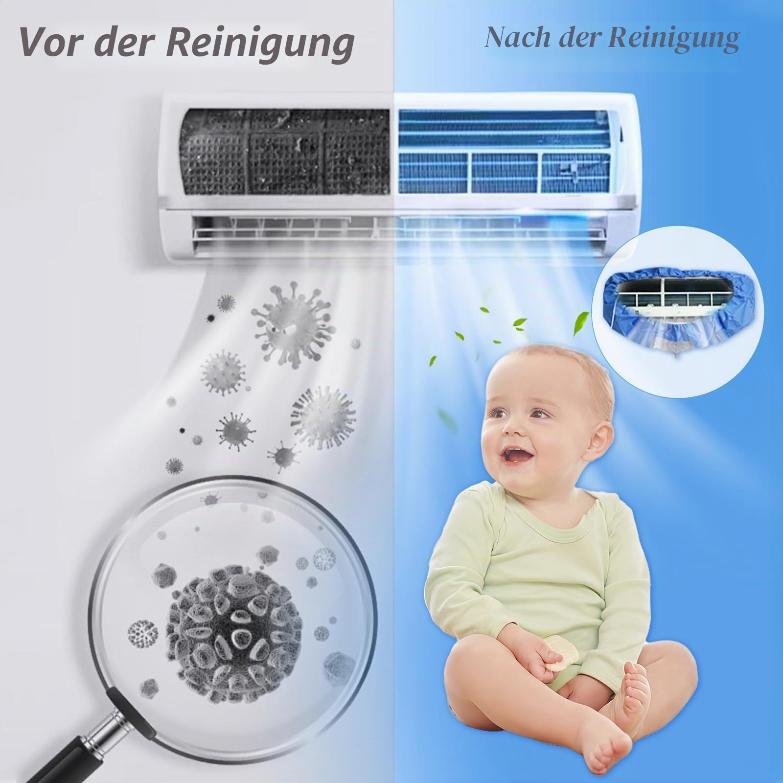 klimaanlage reinigungsset，wandmontiertes Reinigungsset für Klimaanlagen,Reinigungsset für Split-Klimaanlagen,Split Klimaanlage Reinigungsset，15 Stück, Königsblau, groß: 94–132 cm