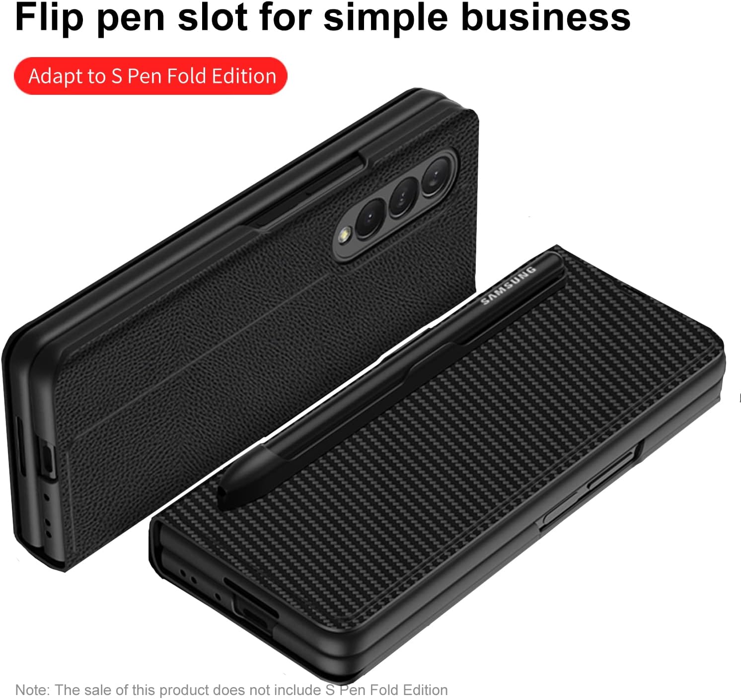 SHIEID Fold 3 Case Leather with S Pen Holder, Galaxy Fold 3 Case with Kickstand Anti-Scratch Protective Case Cover with Galaxy Z Fold 3 5G 2021, Carbon Fiber Pattern