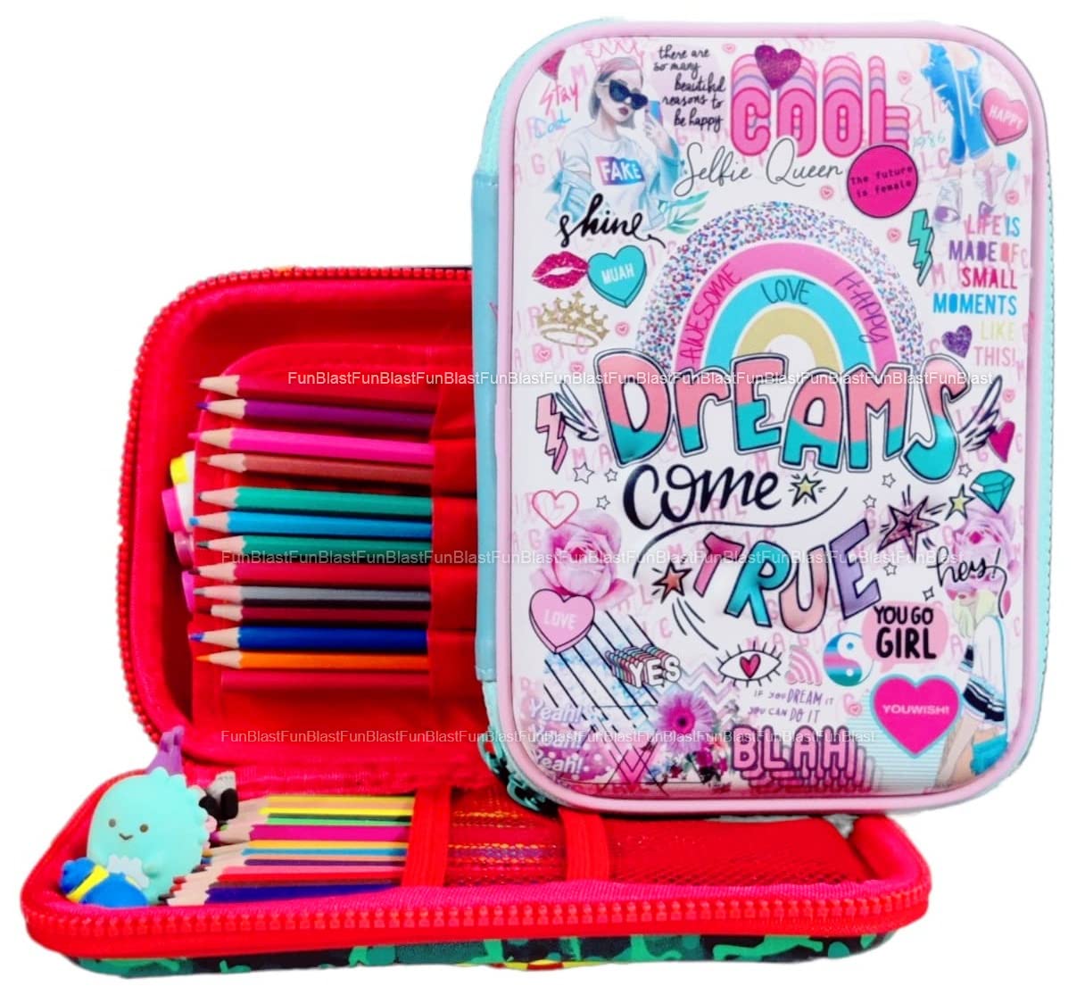 FunBlast Pencil Pouch For Kids, Multi-Purpose Zipper Pencil Case, Kids Pencil Case Big, Pencil Pouches For Boys/Girls, 3D Hardtop Eva Canvas Pencil Case, Return Gifts For Kids (Dreams, Multicolor)