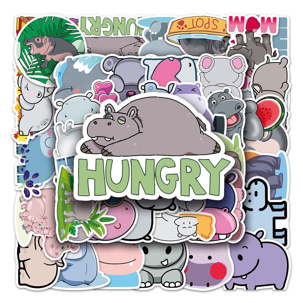 Hippo Stickers |50Pcs Hippo Waterproof Vinyl Decals for Water Bottles Laptop Luggage Cup Computer Mobile Phone Skateboard