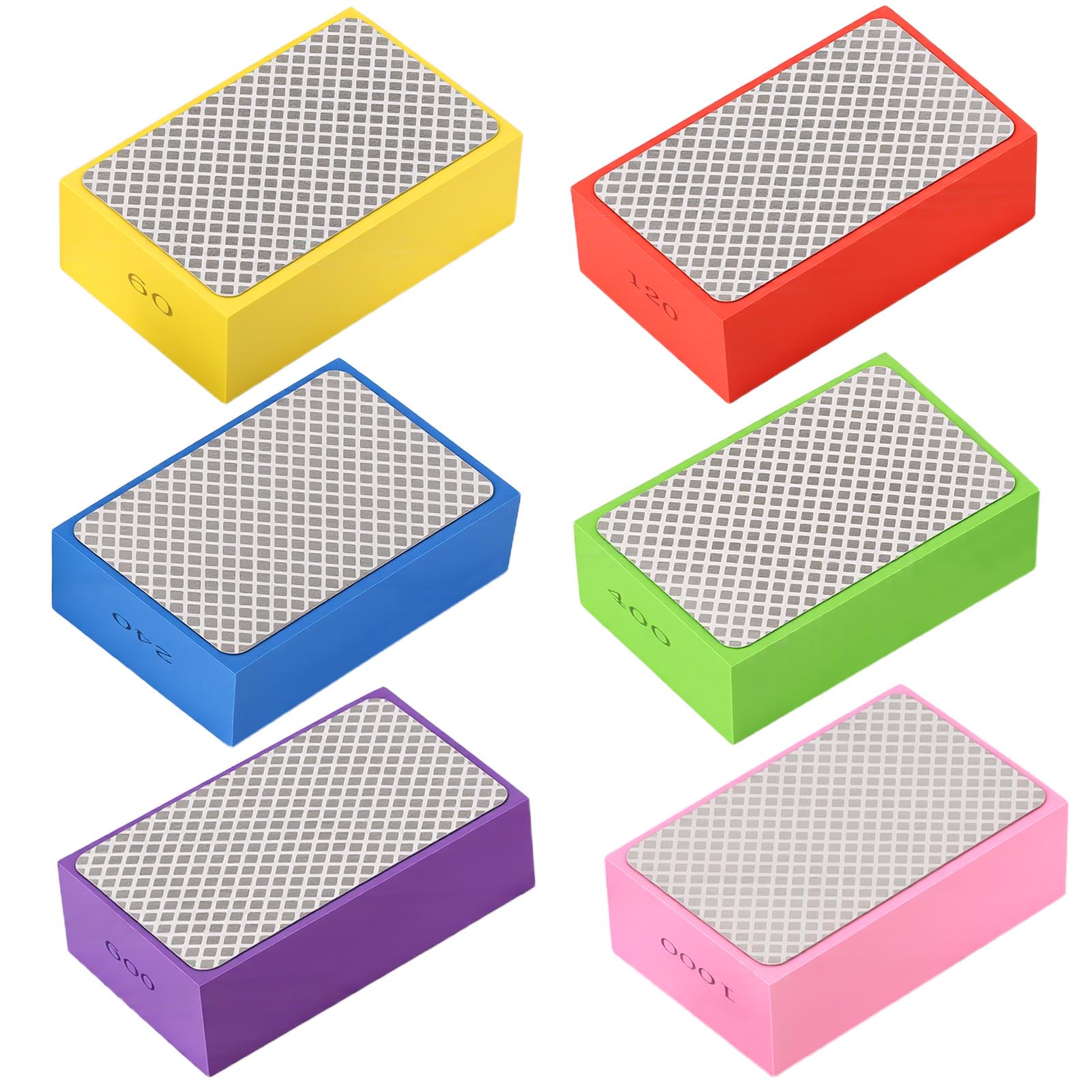 6 Pcs Diamond Polishing Pads, Hand Glass Polish Pads,Tile Polishing Pad, Diamond Sanding Blocks for Porcelain, Concrete Stone Marble Ceramic Grinding Trimming #60,#120,#240,#400,#600,#1000