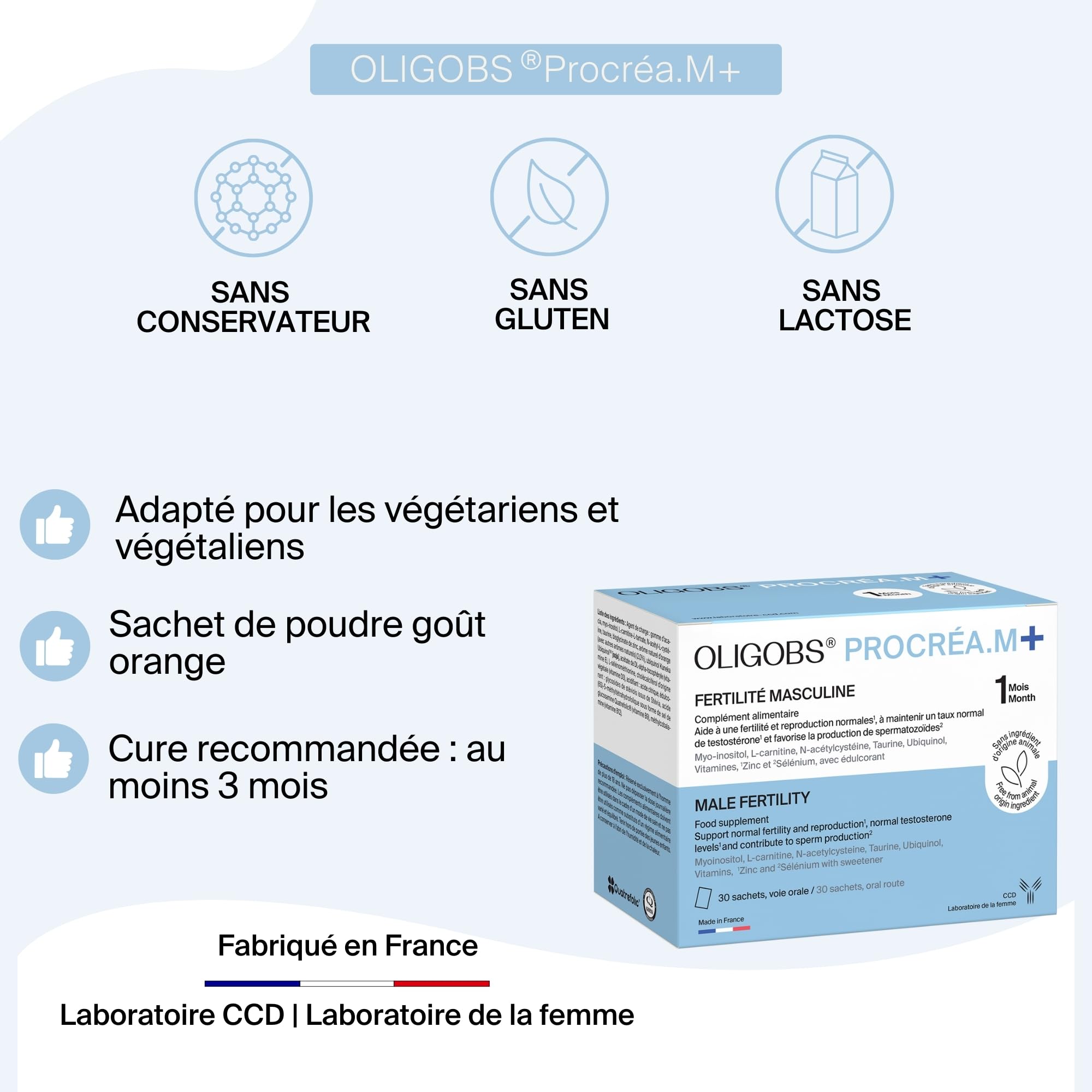 Pack Fertilité Couple | Complément fertilité homme & femme | Procréa.F+ & Procréa.M+ | Myo-Inositol, Quatrefolic, L-Carnitine, Zinc, Sélénium, Ubiquinol | 2 x 30 sachets | Laboratoire CCD