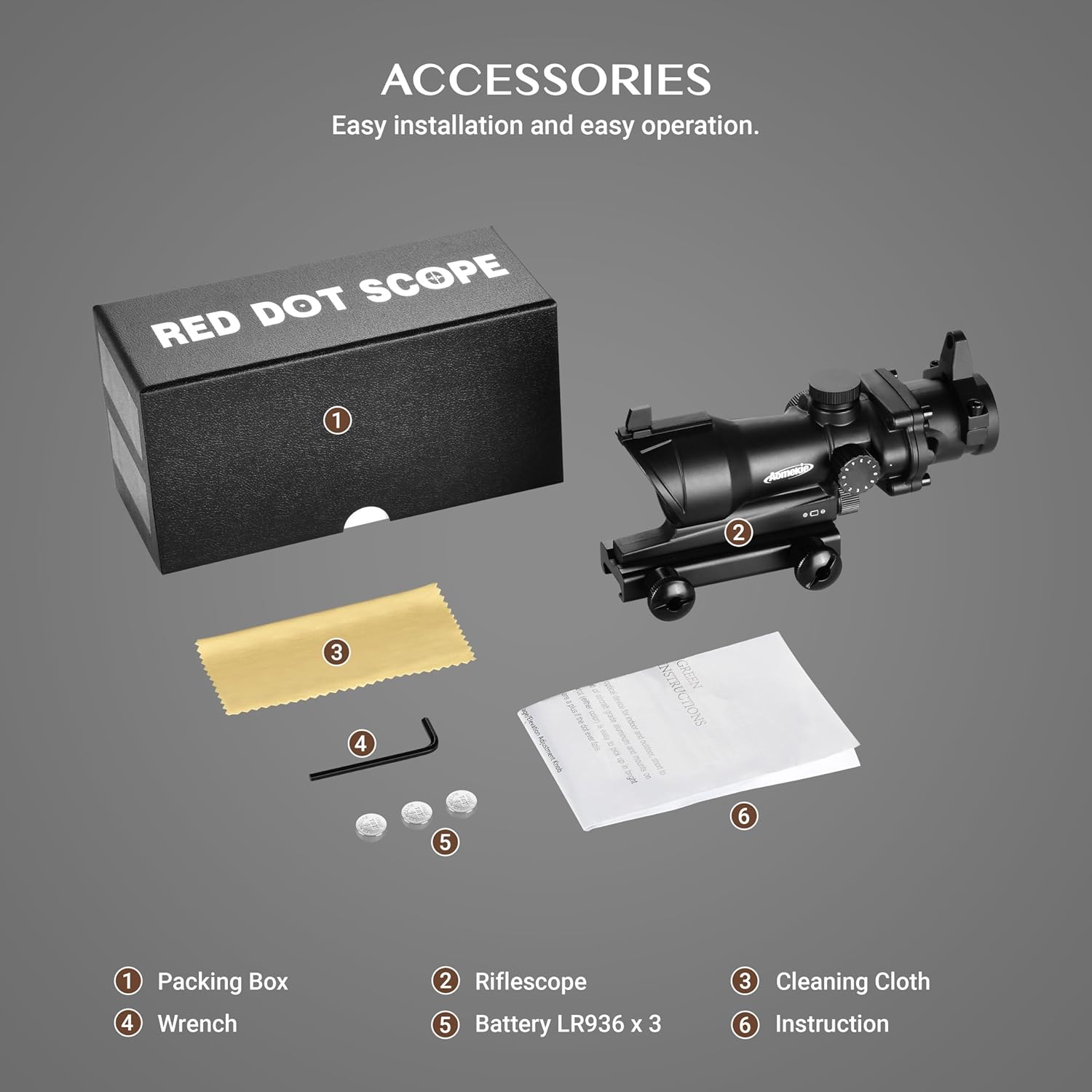 AOMEKIE Rifle Scope 1x30 Compact Tactical Scope with Dual Illuminated Reticle for 20 mm Picatinny Rail Mount