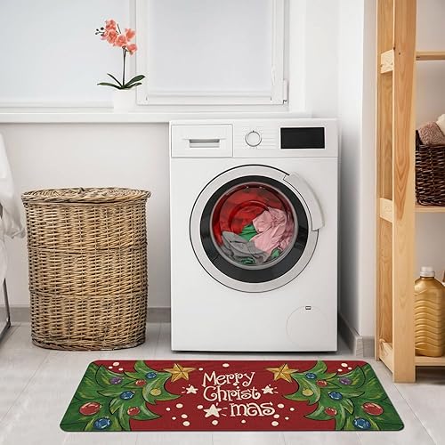 Miniatura 2 de Mloabuc Juego de 2 tapetes de cocina con texto en inglés "Merry Christmas", antifatiga, impermeables, resistentes a las manchas, color azul,