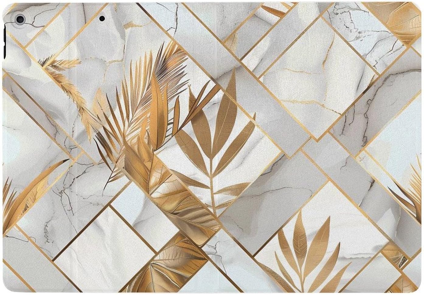 Marble Geometric Gold Leaves Printed Case Trifold Stand Protective Cover Compatible with ipad 2019/2020/2021(10.2in)