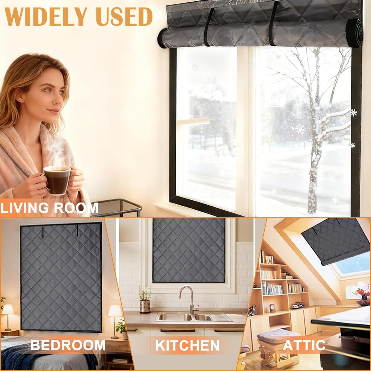 Thermovorhang Kalteschutz - Wärmeschutzvorhang Fenster für Winter Thermo Vorhang Gegen Kälte aus Oxford-Stoff und Baumwolle Fensterisolierungs-Set Schallschutz Winddicht(Gray,43x63"/110x160cm)