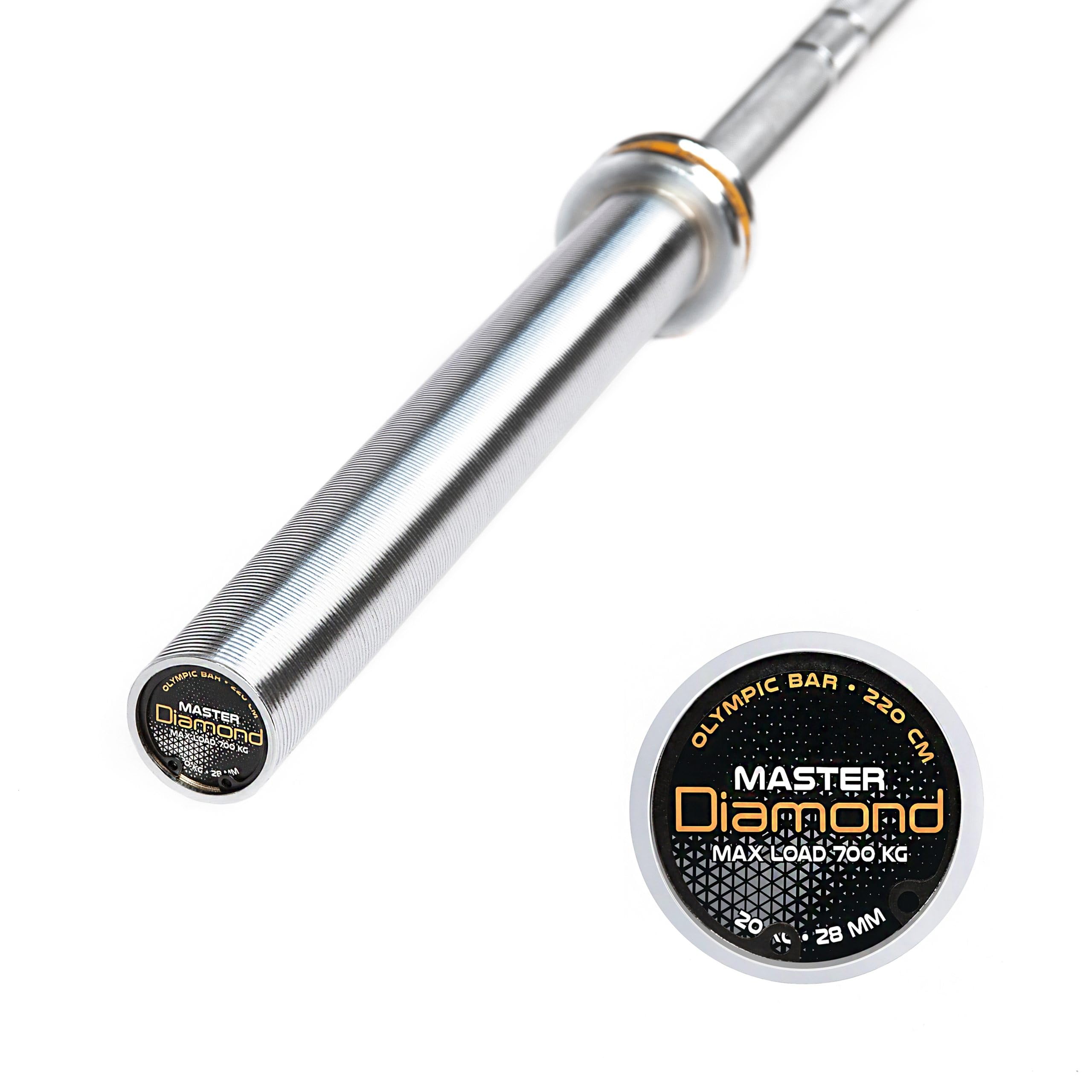 DIAMOND Bilanciere Olimpico Professionale Per Competizione e Training Da 220 cm [CARICO MAX DA 450 KG A 1000 KG] Per CrossFit, Squat e Functional Training, Impugnatura Zigrinata