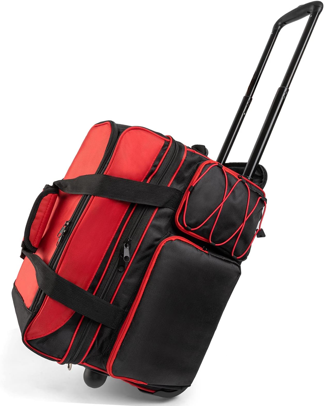 2 Ball Bowling Bag With Wheels, Large Capacity Double Bowling Ball Bag With Separate Shoe Compartment, Multi-Pockets Bowling Bag 2 Ball Roller With Extendable Retractable Handle To 42"