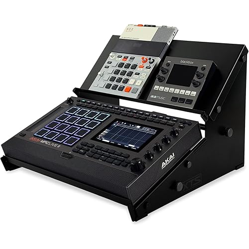 XTS Duo-Flex Desktop Stand, 2 Tiers with Trays for FX Pedals / Synths / Samplers / Audio Interfaces / MIDI Controllers, Holds 2-4 Pedals or Machines on Each Tier, 17.7" Width, Fits MPC Live 3 / TR-8S / Digitakt & more
