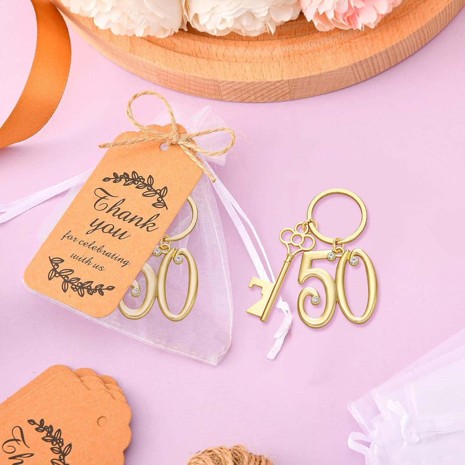 50Pcs 50th Birthday Party Favors Gold Bottle Opener Keychains Bulk for 50th Birthday, 50th Wedding Anniversary Retirement Gifts Souvenirs for Guests Party Decorations（50th）