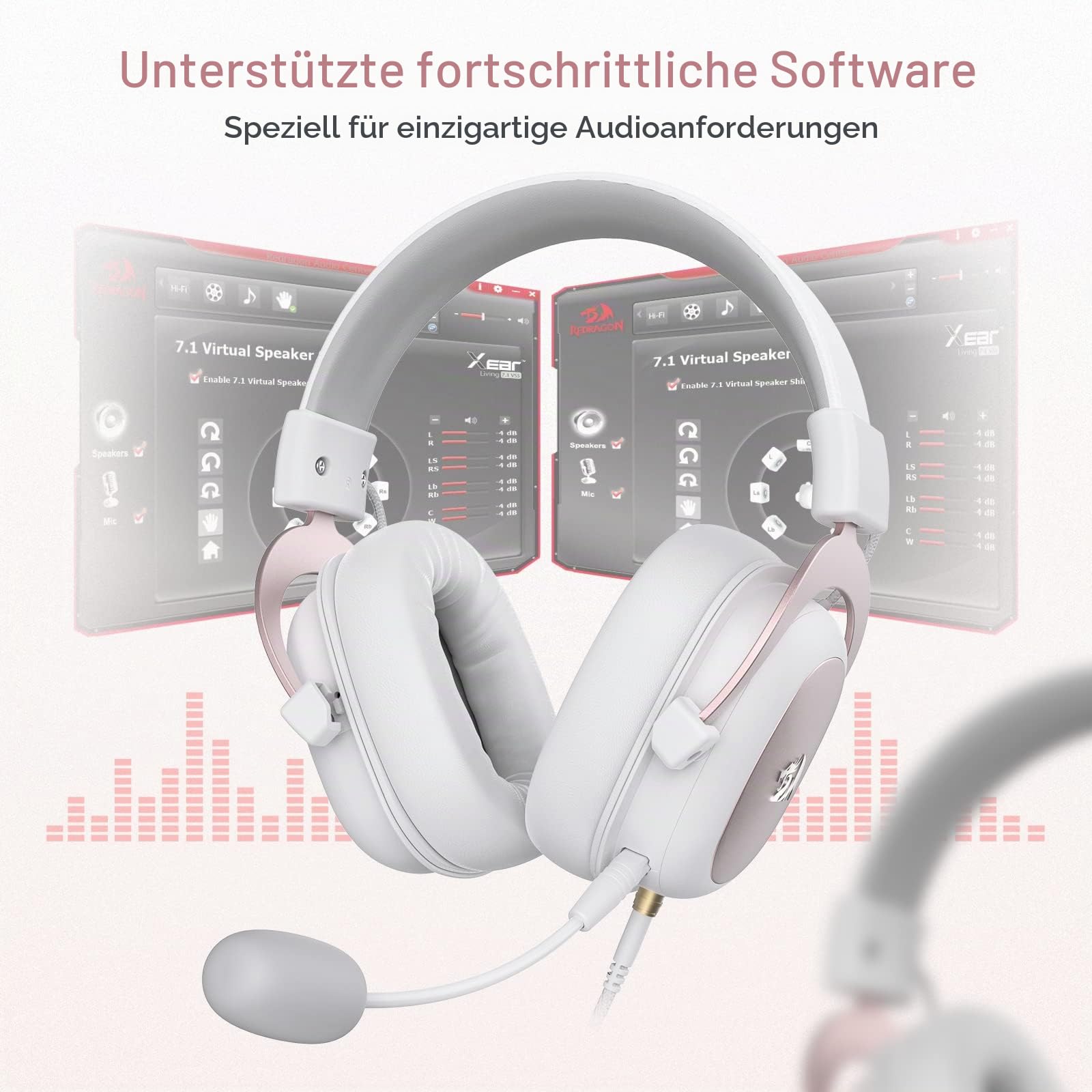 Redragon H510 Zeus Gaming-Headset mit Kabel - 7.1 Surround-Sound - Bezug aus atmungsaktivem Stoff - 53MM-Treiber - Abnehmbares Mikrofon - Immersionskopfhörer für PC/PS4/Xbox One/NS - Rosa & Weiß