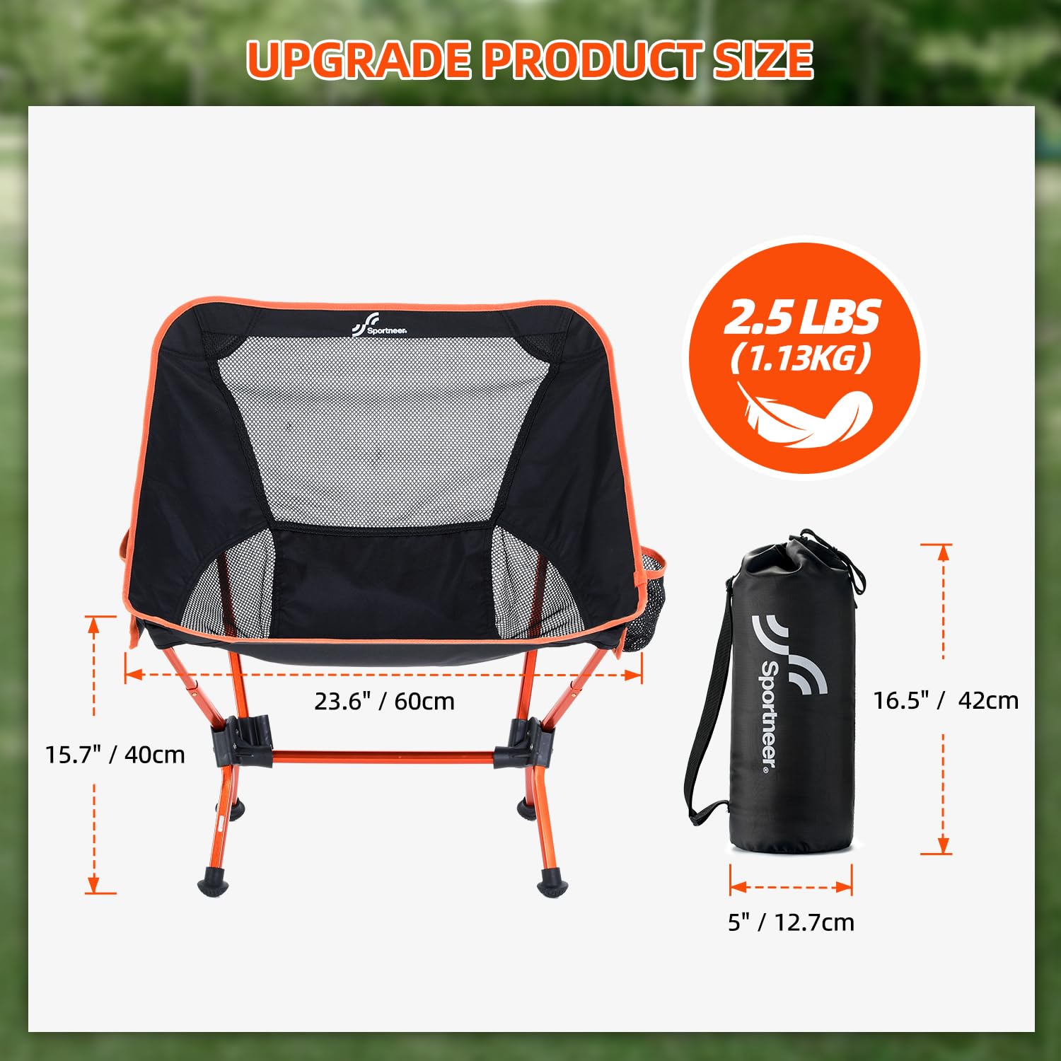 Sportneer Opvouwbare lichtgewicht campingstoel voor volwassenen, compacte campingstoel voor strand, wandelen, gazon, picknick, reizen in de open lucht (2, oranje Sportneer Opvouwbare lichtgewicht campingstoel voor volwassenen, compacte campingstoel voor strand, wandelen, gazon, picknick, reizen in de open lucht (2, oranje
