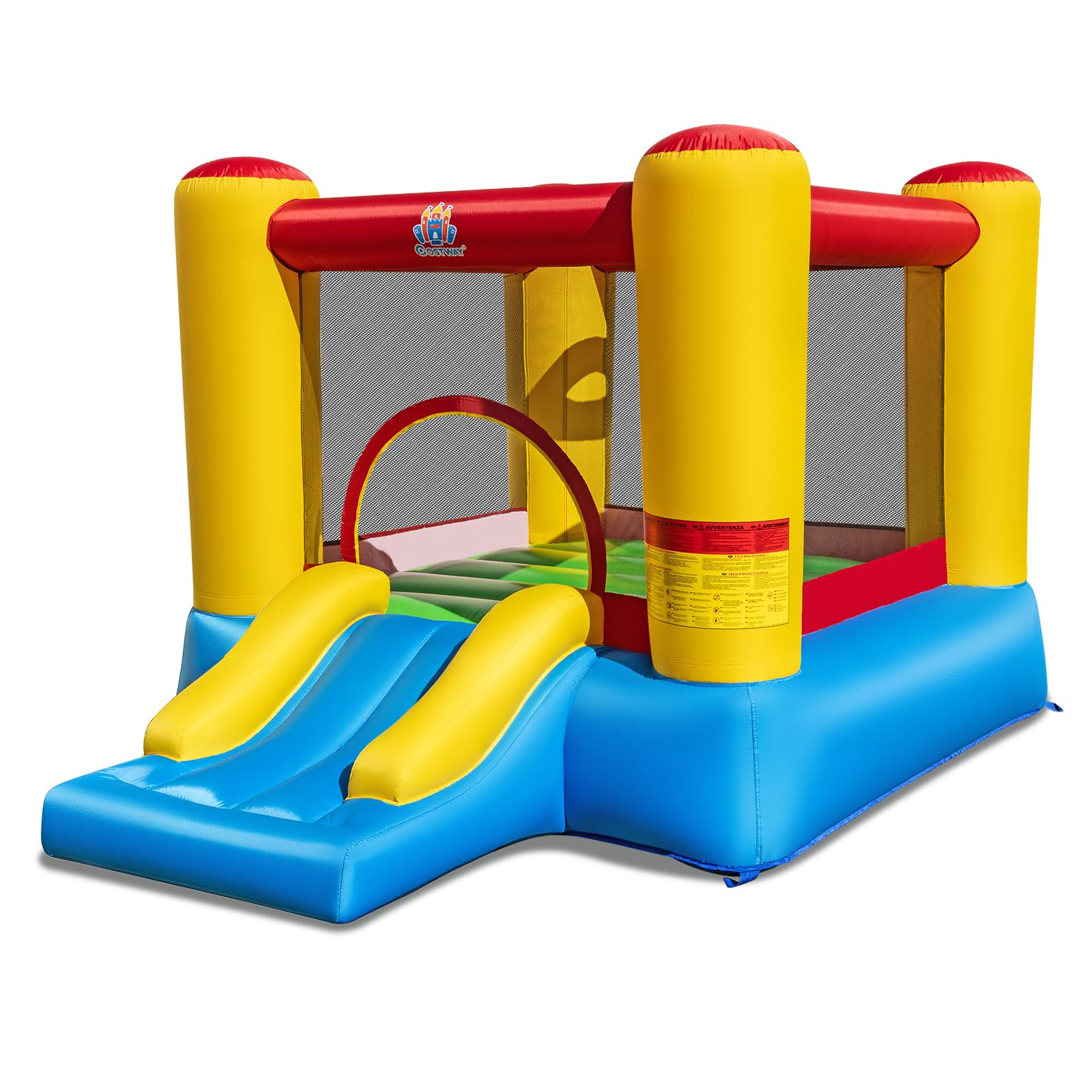 COSTWAY Kids Bouncy Castle, Inflatable Bounce House with Slide, Basketball Hoop, Carrying Bag and Repair Kit, Children Blow Up Jumper for Indoor Outdoor (Basic without Blower) — image 1