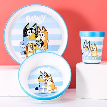 Bluey 3pcs Reusable Bicolor Kids Dinner Tableware Set - 100% BPA-Free