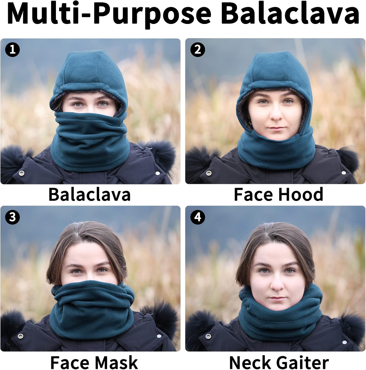 Achiou Ski Mask for Women Men, Sherpa Hood Ski Mask, Winter Balaclava Windproof Hooded Scarf Cold Weather Hat Neck Warmer - Image 3