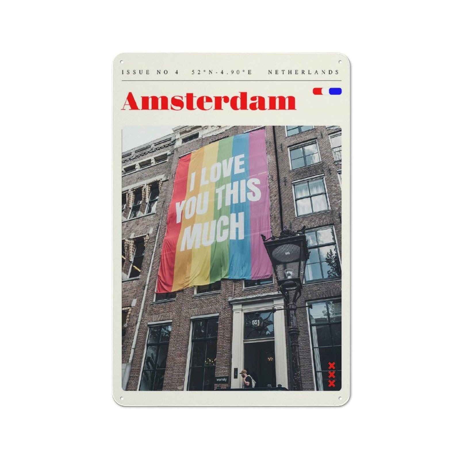 Junmoney Style-6 Vintage Metal Plaque 30X20cm Featuring Amsterdam Travel Art, Diner Style Decor For Restaurant, Kitchen, Counter Or Breakfast Nook