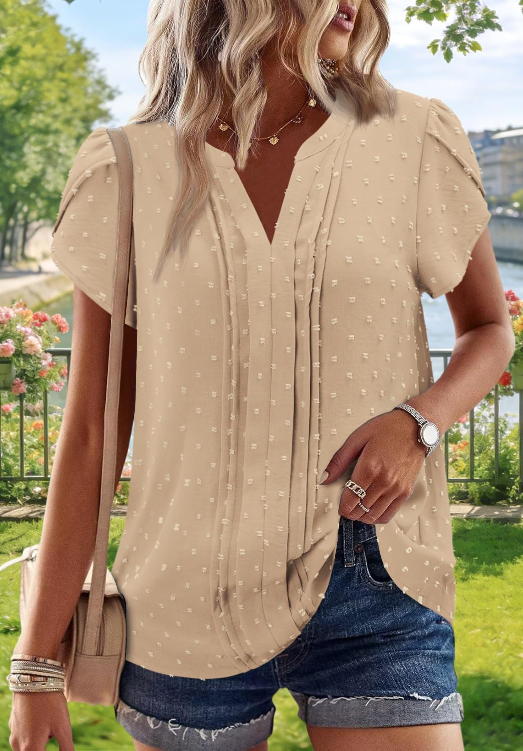 BETTE BOUTIK Women Short Sleeve Boho Tops Summer Dressy Casual Shirts Trendy Western Blouses - Image 3