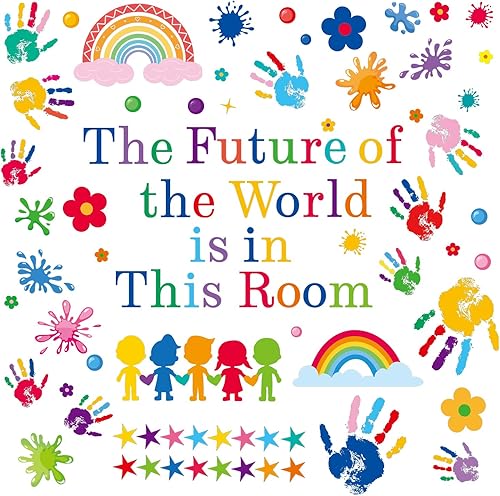 AOWDIAO Calcomanías inspiradoras para pared de aula para niños, cita del futuro del mundo está en esta habitación, calcomanía de vinilo para