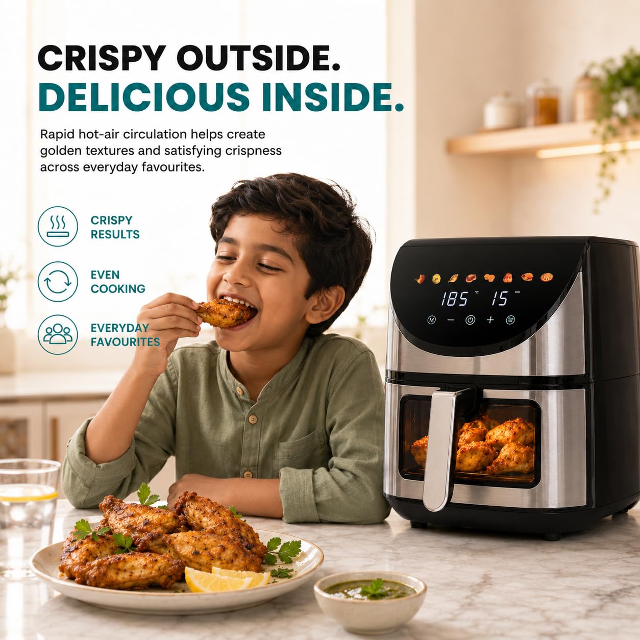 Libra 6.5 Liter Air Fryer Oven – 1740W Stainless Steel Air Fryer with 9-in-1 Digital Functions: Air Fry, Toast, Grill, Bake, Reheat & Keep Warm – Uses 90% Less Oil, Stainless Steel Interior 3
