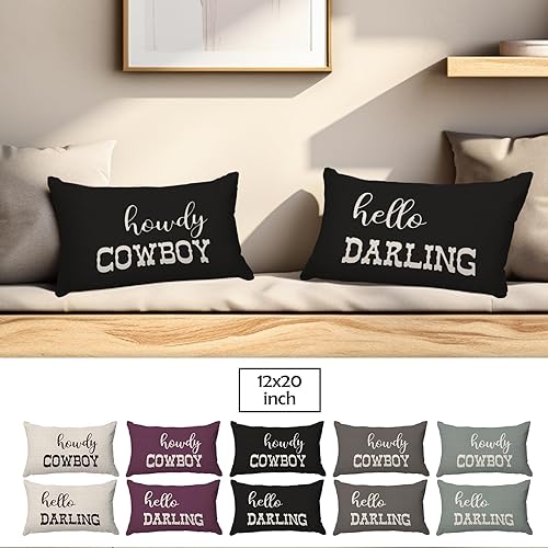Miniatura 6 de PUHEI Hello Darling Howdy Cowboy Western - Juego de 2 fundas de almohada divertidas para parejas, 12 x 20 pulgadas, decoración del hogar, sofá y