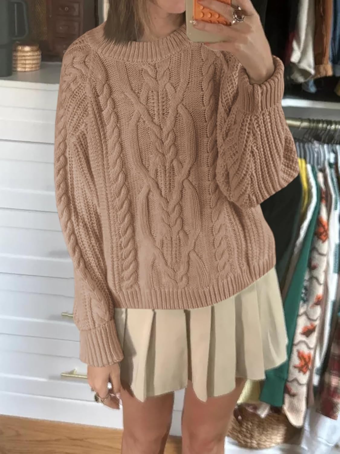 Cicy Bell Womens Oversized Cable Knit Sweaters Crew Neck Long Sleeve Fall Chunky Pullover Casual Loose Fit Sweater Tops - Image 4