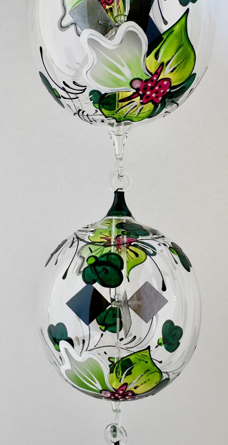 Lichtmühlen, Sonnenmühlen, Solarenergie, Glasbläserkunst, Glasmalerei grün-geflammt, wunderschöne, einzigartige, wirkungsvolle Fenster Dekoration, 10 x 45 cm