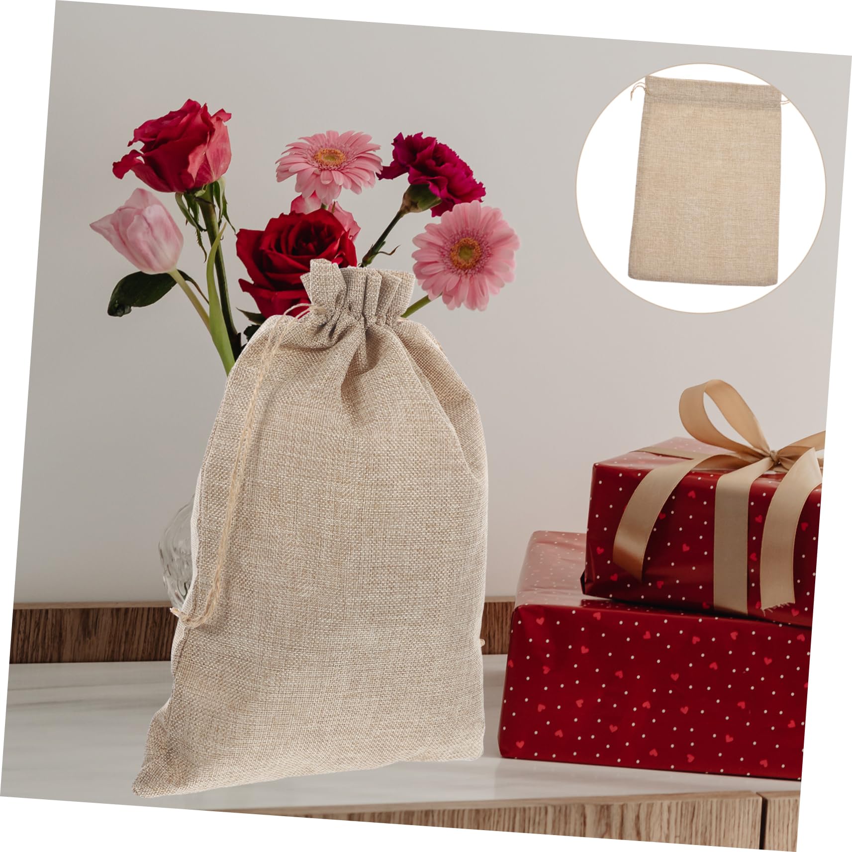 IWOWHERO Sacchetti in Cotone e Lino con Coulisse, 10 Pz, 10x14 Pollici, Borse per Bomboniere, Feste, Natale e Confezioni Personalizzate