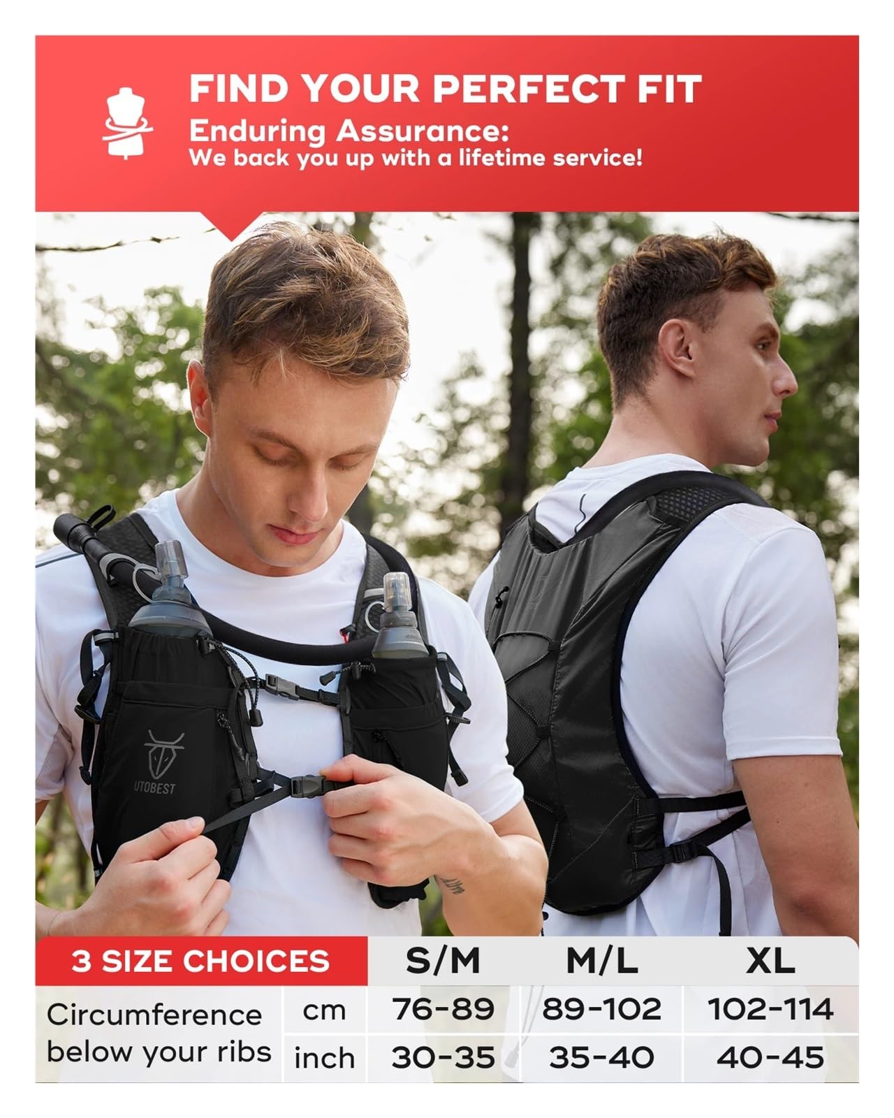 Gilet d'hydratation pour course et randonnée – Sac à dos léger avec poche à eau pour l'exercice en plein air et le marathon
