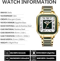 Vista 5 de Diella Reloj de pulsera rectangular para hombre, relojes automáticos de cuerda automática para hombre con jade y reloj de acero inoxidable, reloj