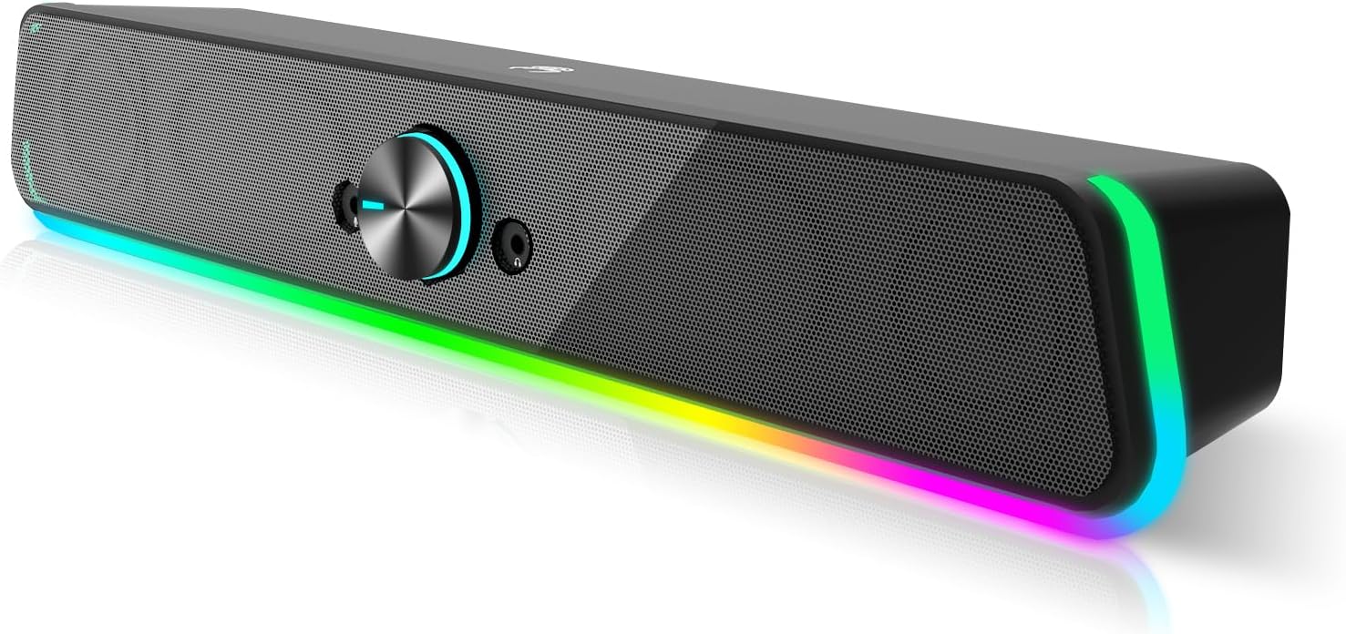 AUNNO PC Speakers, USB Powered Computer Speakers with RGB Light, Gaming Speaker with 3.5mm Aux-in and Microphone Jack, Volume Control Speakers for Desktop Laptop Monitor,Tablets etc
