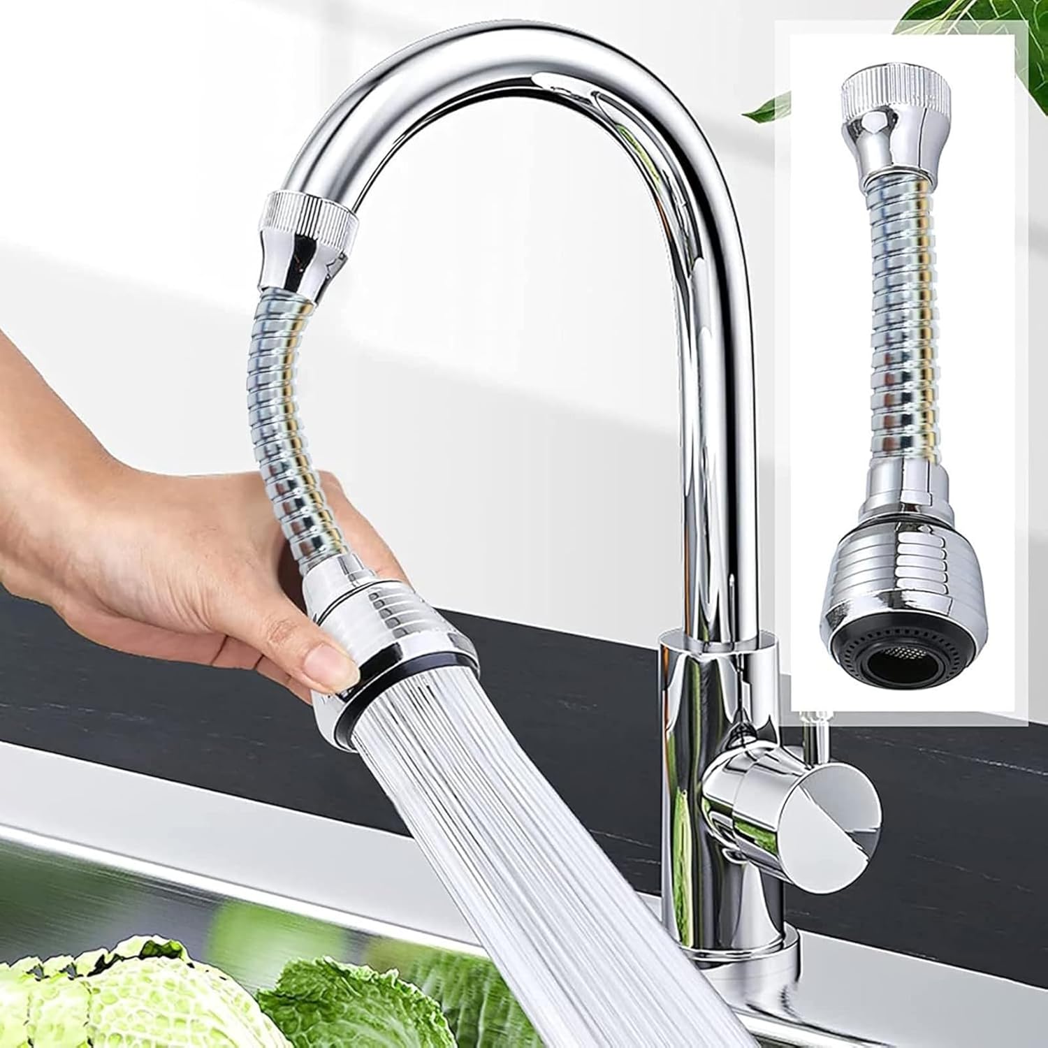 Flexible Faucet Extender for Kitchen Sink, 360° Adjustable Hose Sprayer Attachment, Dual Mode Anti-Splash Water Saving Aerator Booster Nozzle