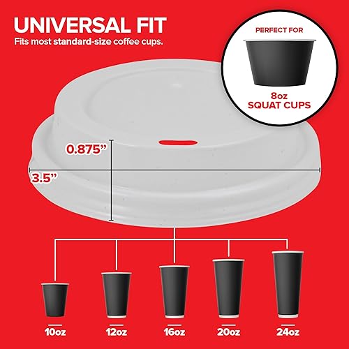 Miniatura 3 de Stock Your Home (100 unidades) tapas desechables para tazas de café en color blanco para tazas calientes de papel estándar de 10, 12, 16, 20 y 24