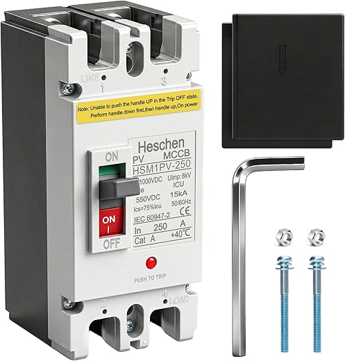 Heschen DC-Leistungsschalter MCCB, HSM1PV-250, 2-polig, DC550V 250A, Photovoltaik-Leistungsschalter, für PV-Solaranlage Solarmodule Netzsystem