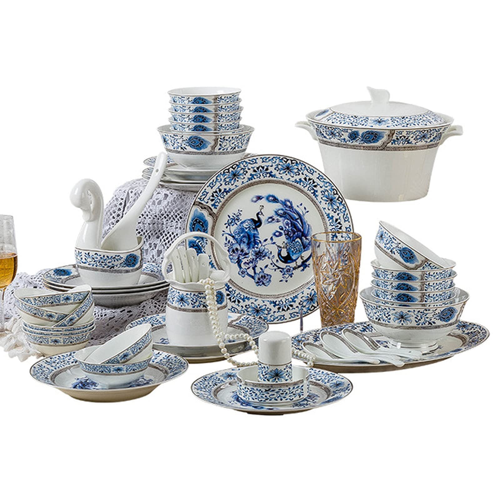 Zestaw Ceramicznych Naczyń Obiadowych W Stylu Retro, Piękny Zestaw Z Porcelany W Kolorze Złotym I Białym, Idealny Na Domowe Przyjęcie, Wesele, Hotel, Boże Narodzenie