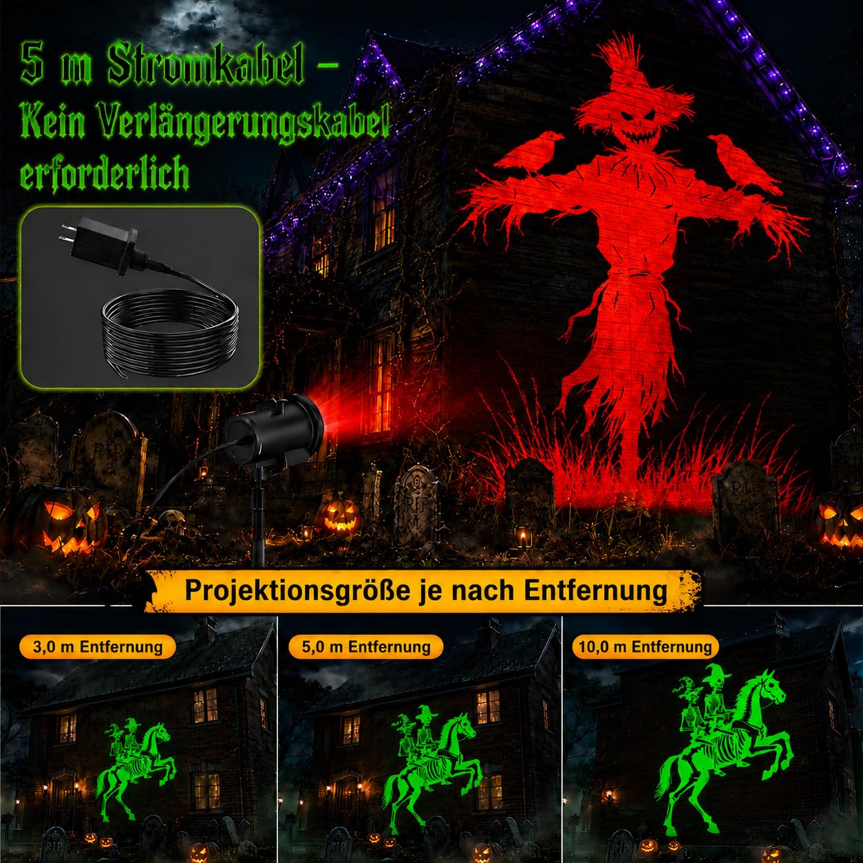Weihnachten Deko Outdoor Innen, 3D Dynamische Halloween Projektor