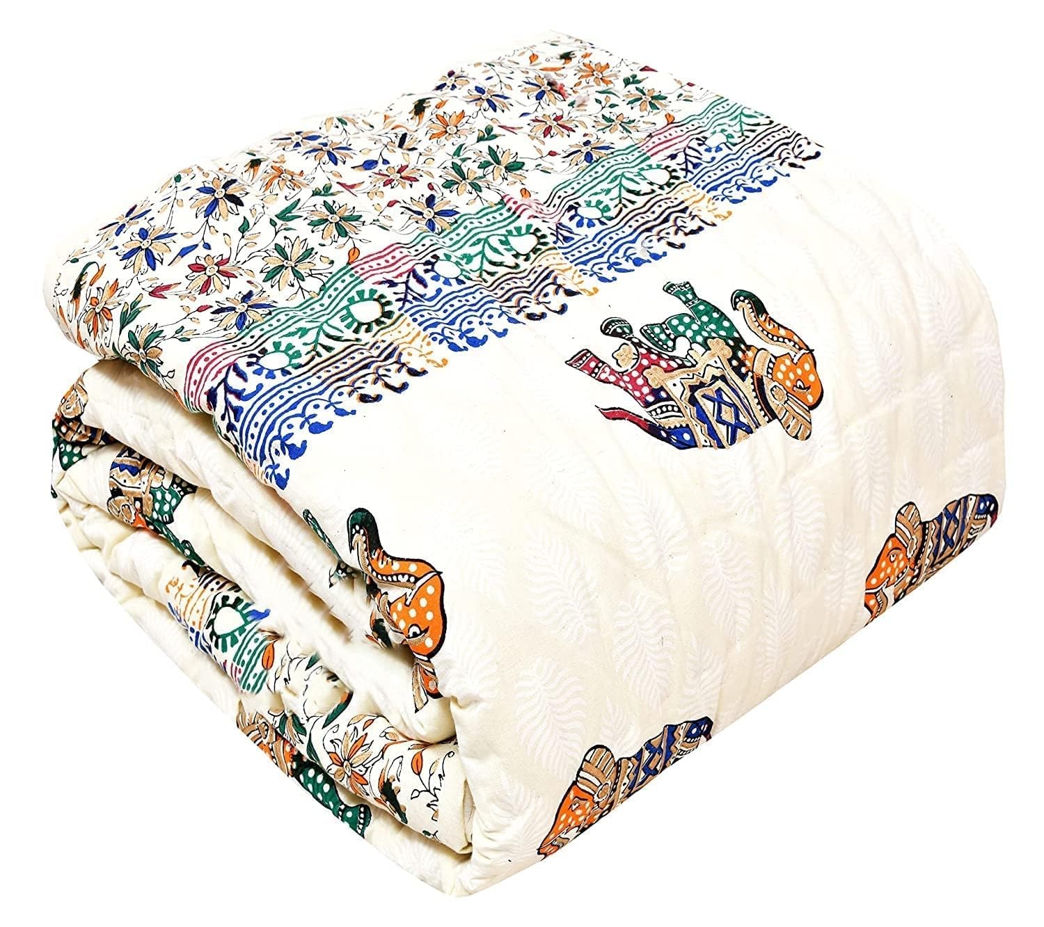 Craft Jaipuri Razai Double Bed Quilt, Organic Cotton, 240 TC, Rajasthani Traditional Printed, Lightweight, for AC/Winter (Pachrangi Hathi Print, Double)-image-20