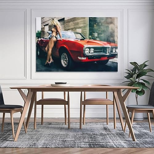 Miniatura 5 de Generic Póster decorativo para pared, diseño retro de una chica sexy rubia y roja con automóvil de automóvil, póster decorativo para dormitorio,