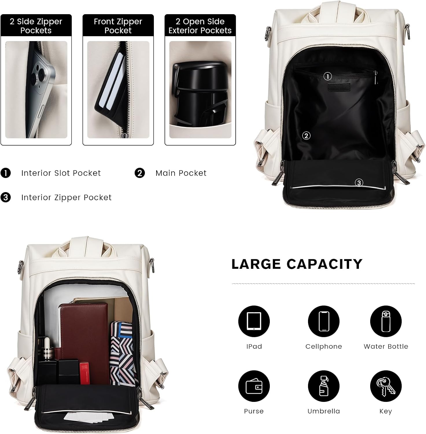 molshine Backpack,Fashion Casual Travel PU Leather Daypack Bag Shoulder Rucksack Handbags for Women HB041 - Image 4