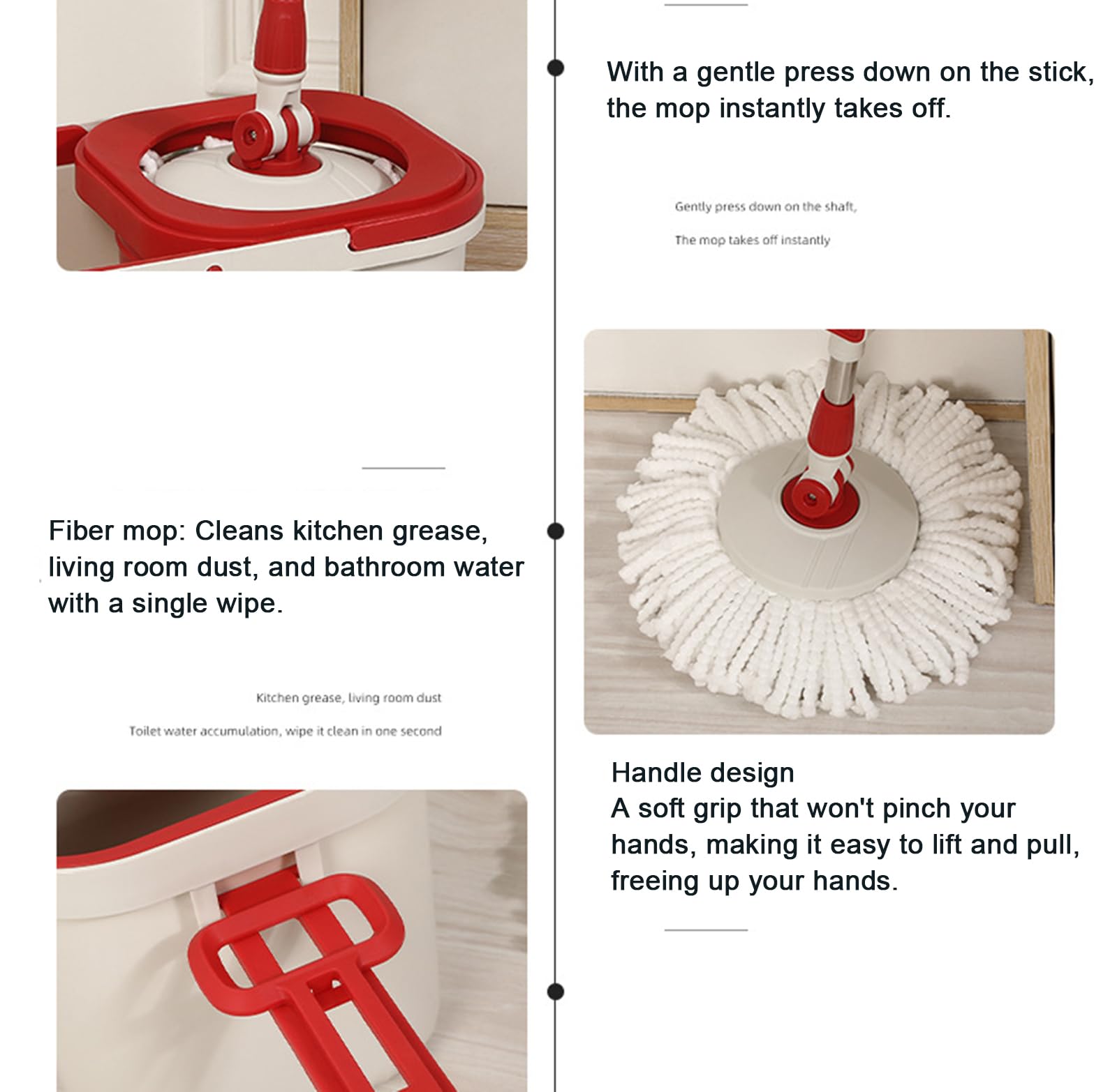Juego de fregona giratoria y cubo de acero inoxidable de doble accionamiento, kit de limpieza de suelo manos libres con paño de trapeador de varilla de tracción, resistente al óxido, sistema de