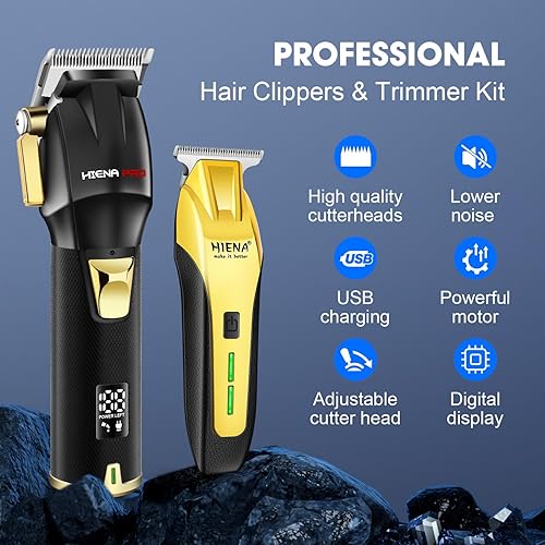 Miniatura 6 de HIENA PRO Kit de peluquería profesional para hombres, juego de corte de pelo, juego de cortadoras y recortadoras inalámbricas recargables, kit de