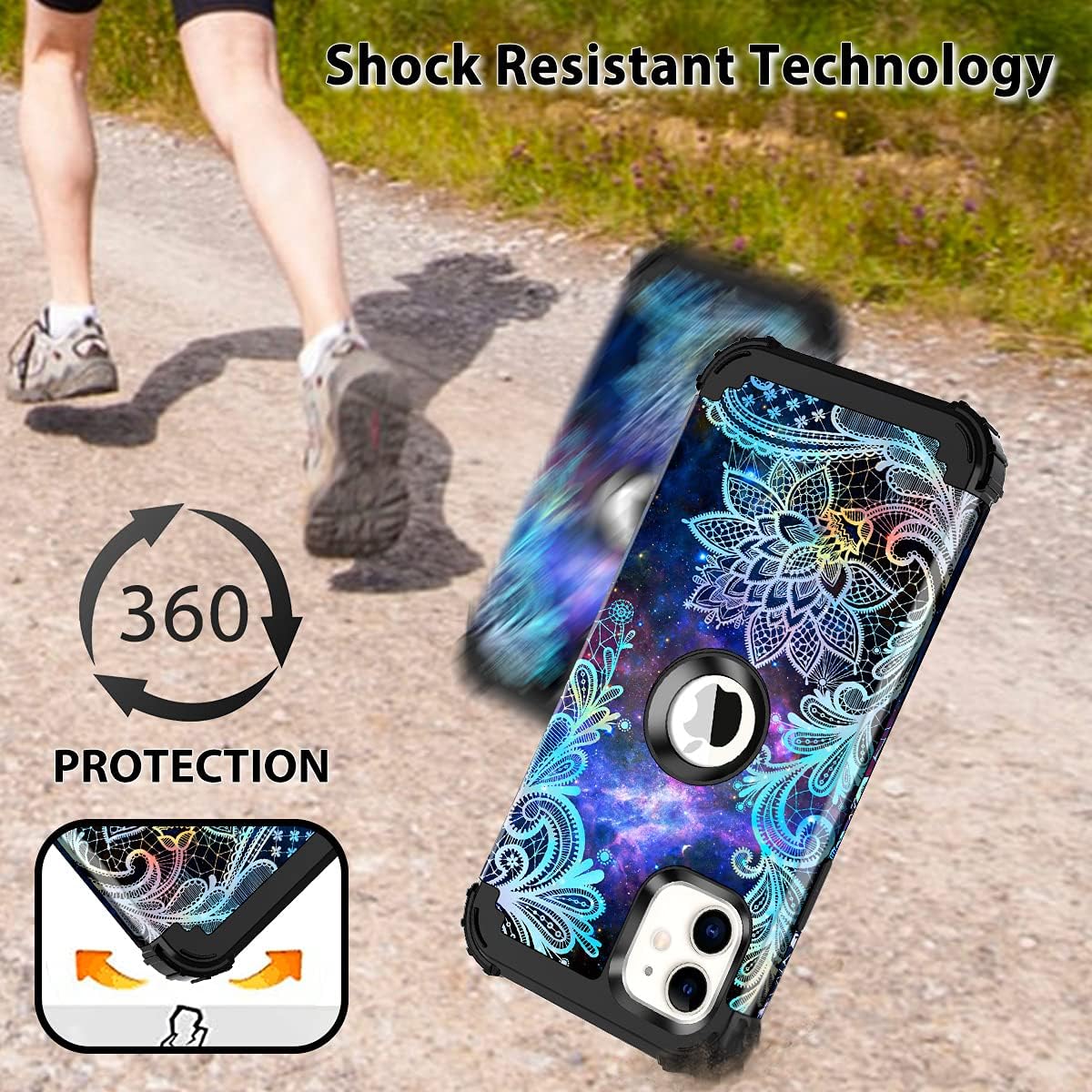 Casetego for iPhone 11 Case,Heavy Duty Shockproof 3 Layer Hard PC+Soft Silicone Bumper Rugged Anti-Slip Protective Cases for Apple iPhone 11 6.1 inch,Blue Mandala