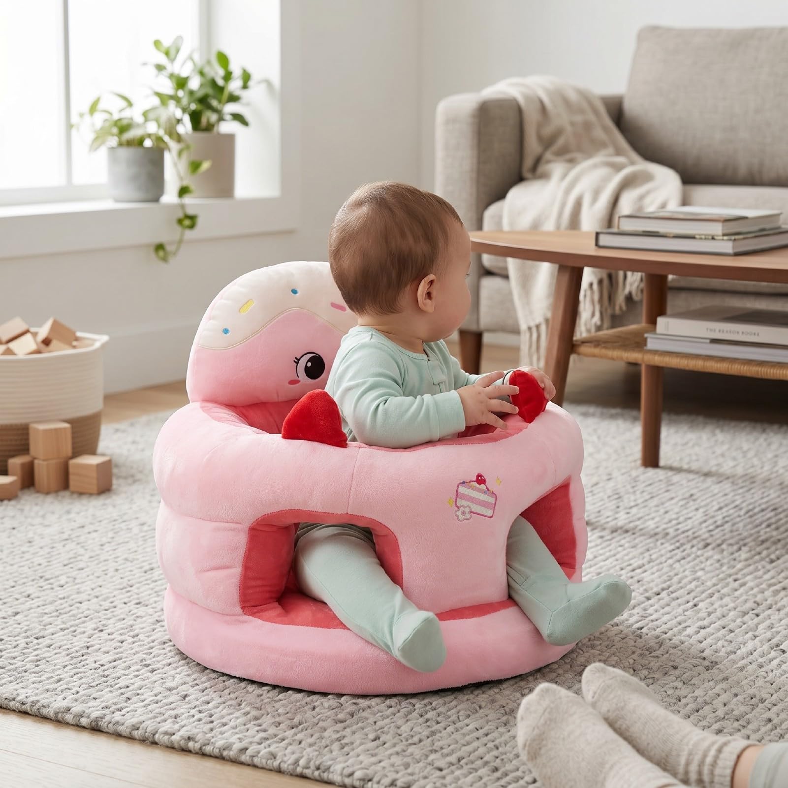 Asixxsix Seggiolino per Neonati da 3 a 24 Mesi, Peluche (Torta) | Simpatico animaletto a forma di, supporto ergonomico per la schiena, fondo antiscivolo, regalo per seggiolone portatile