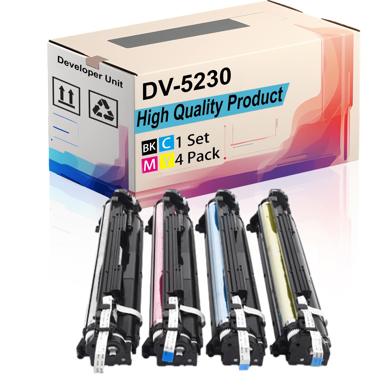 DV-5230 Developer Unit Compatible for Kyocera ECOSYS M5521cdw M5526cdw P5021cdw P5026cdw Printers, High Yield 300000 Pages, Print More Pages (4-Pack BK/C/M/Y)