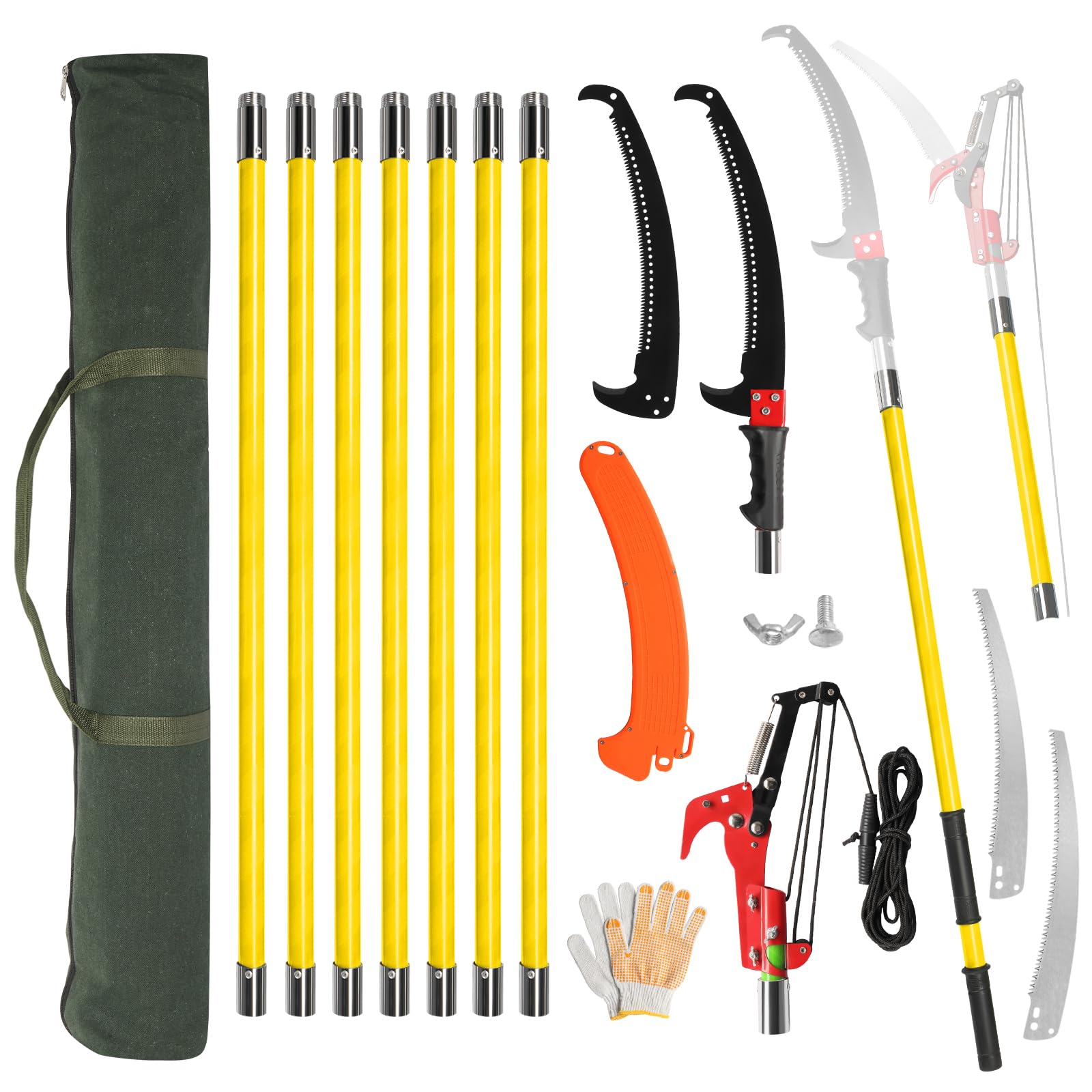 Outvita Manual Pole Saw, 30 Feet Extendable Tree Pruner with Knives and Storage Pocket, Sharp Steel Blade and Scissors High Branches Trimming for
